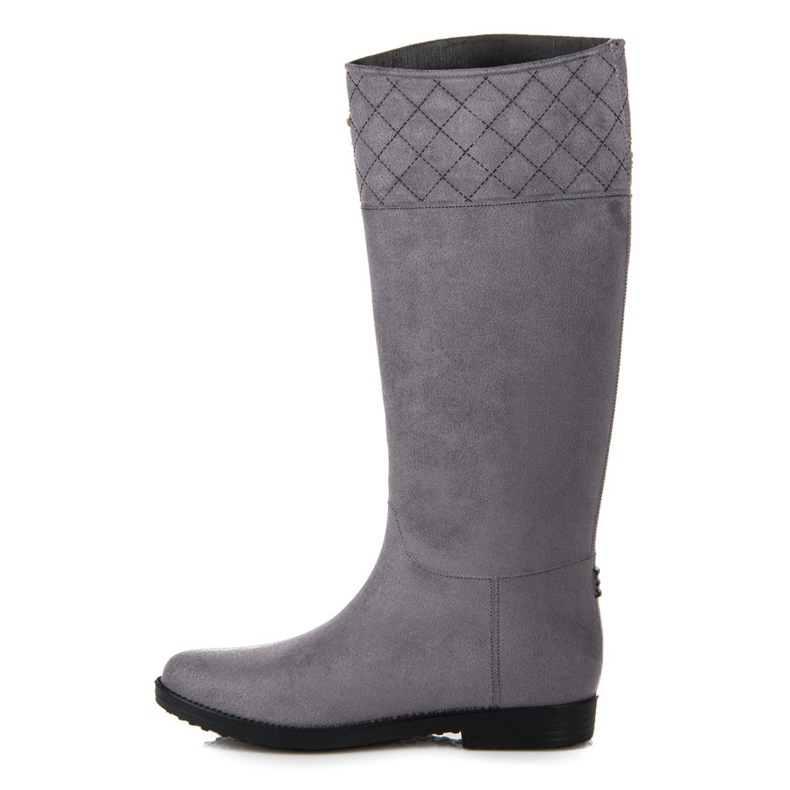 Hohe Gummistiefel aus Wildleder grau 1