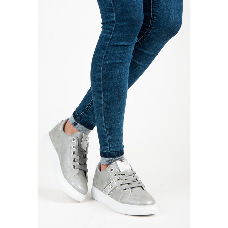 Silber gebundene Turnschuhe grau 2