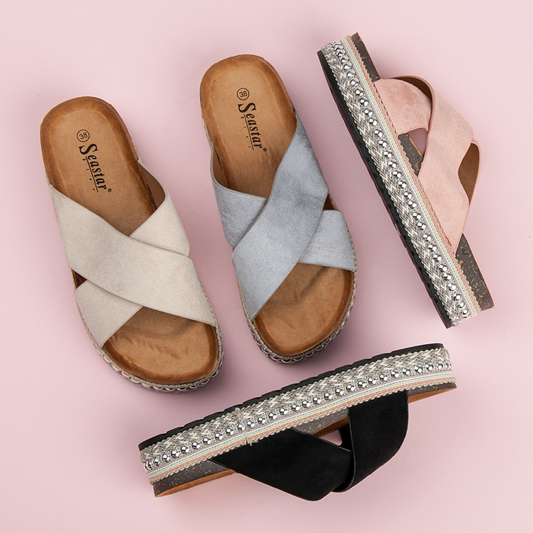 Seastar Wildlederpantoffeln auf der Plattform schwarz 1