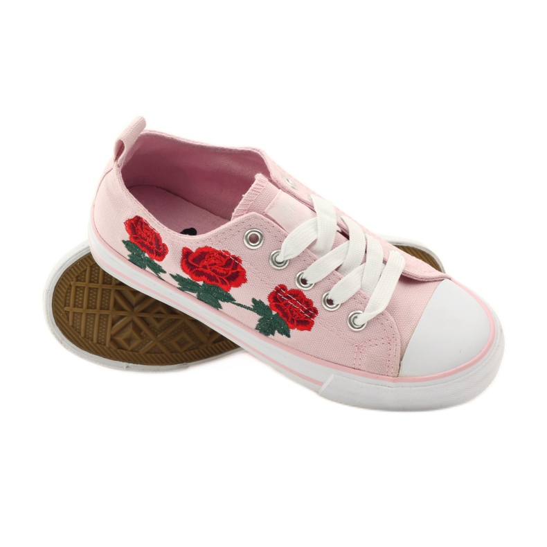 American Club Turnschuhe mit gestickten Rosen American 17035 rosa rot grün 3