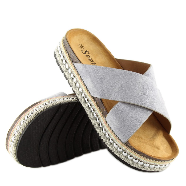 Graue graue Damenhausschuhe CK15P grau 1