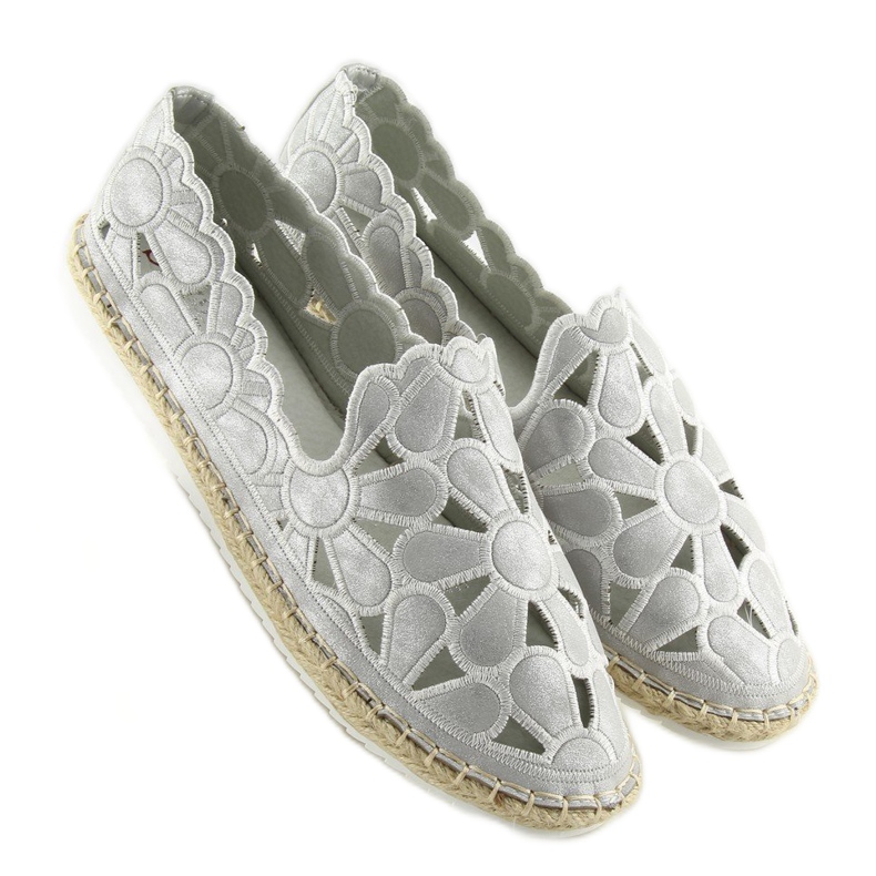 Silberne durchbrochene Espadrilles für Damen LT86 Silber grau 1