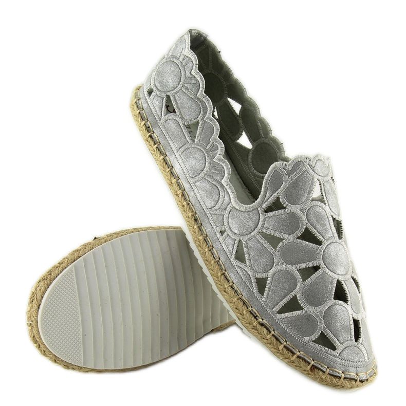 Silberne durchbrochene Espadrilles für Damen LT86 Silber grau 2