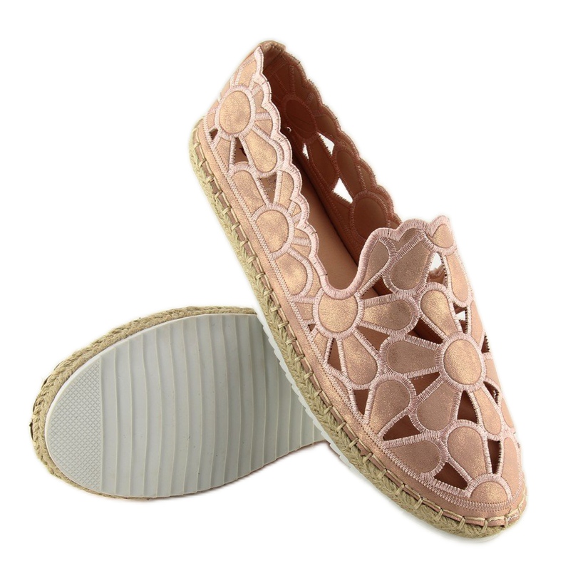 Rosa durchbrochene Espadrilles für Damen LT86 Champagner 2
