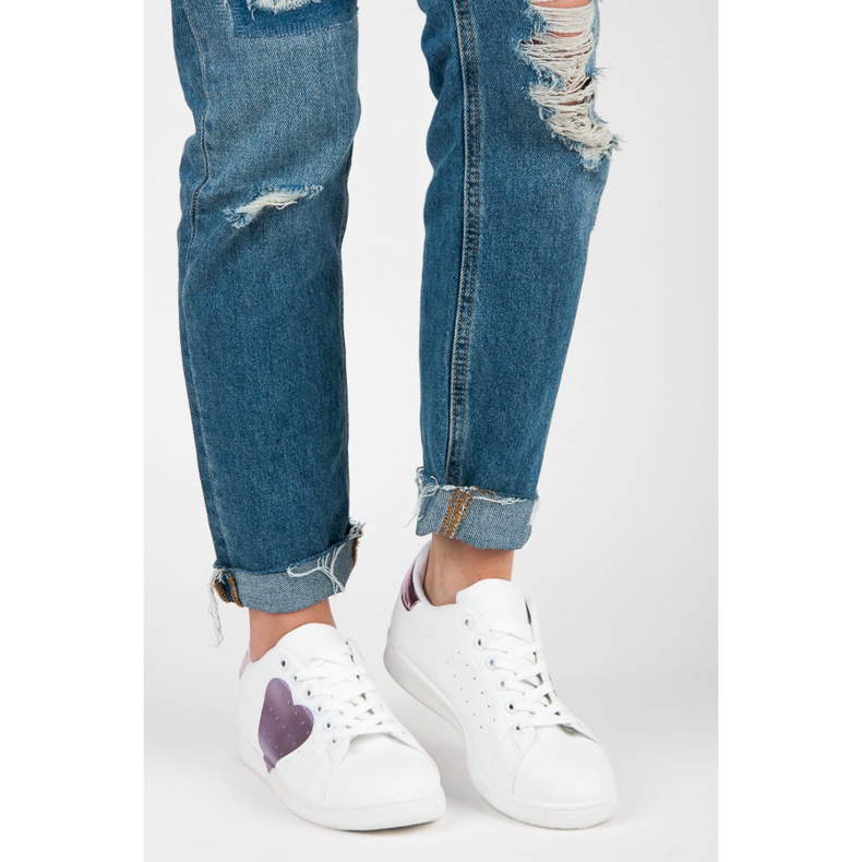 Weiße Turnschuhe mit Herz violett 1