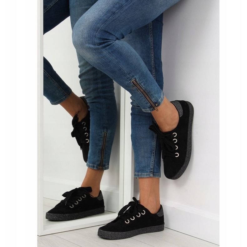 Schwarze Damenturnschuhe AK03P Schwarz grau 1