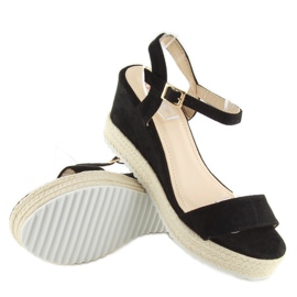 Schwarze Sandalen mit Keilabsatz, schwarze Espadrilles 2