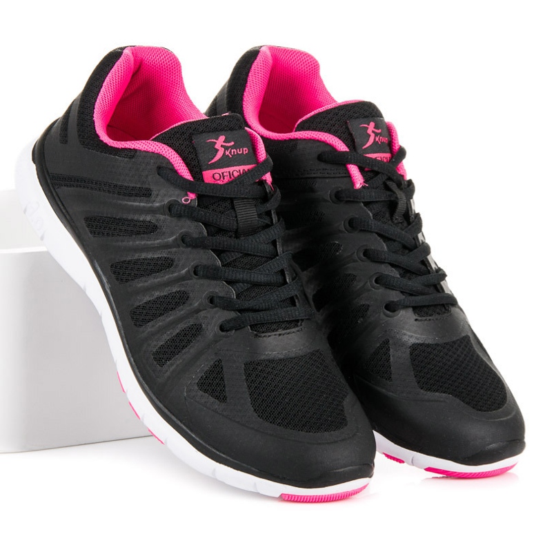 Schwarze Turnschuhe zum Schnüren rosa 2