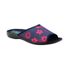Damenhausschuhe mit Blumen Adanex marineblau rosa 1