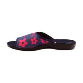 Damenhausschuhe mit Blumen Adanex marineblau rosa 2