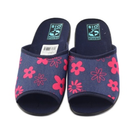 Damenhausschuhe mit Blumen Adanex marineblau rosa navy blau 4