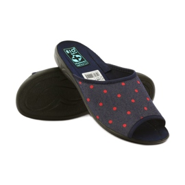 Damenhausschuhe mit Punkten Adanex marineblau rot 3
