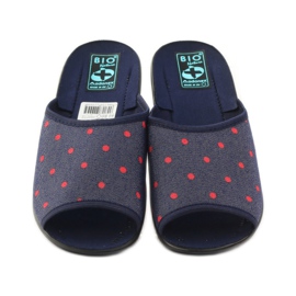 Damenhausschuhe mit Punkten Adanex marineblau rot 4