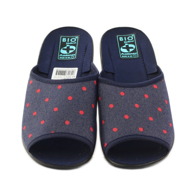 Damenhausschuhe mit Punkten Adanex marineblau rot 4