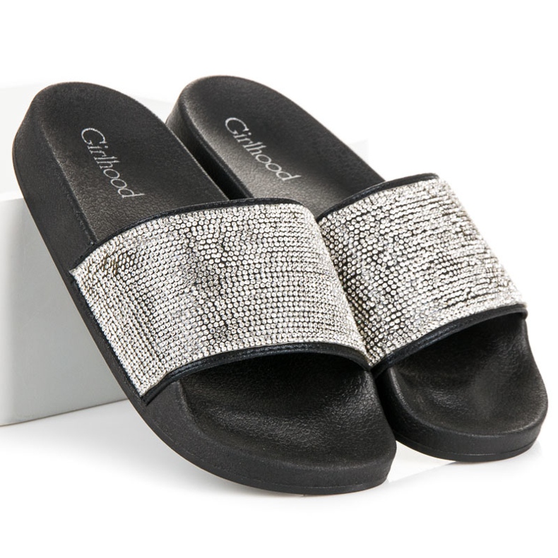 Girlhood Schwarze Hausschuhe mit Kristallen 1