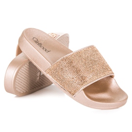 Girlhood Goldene Hausschuhe mit Kristallen 2