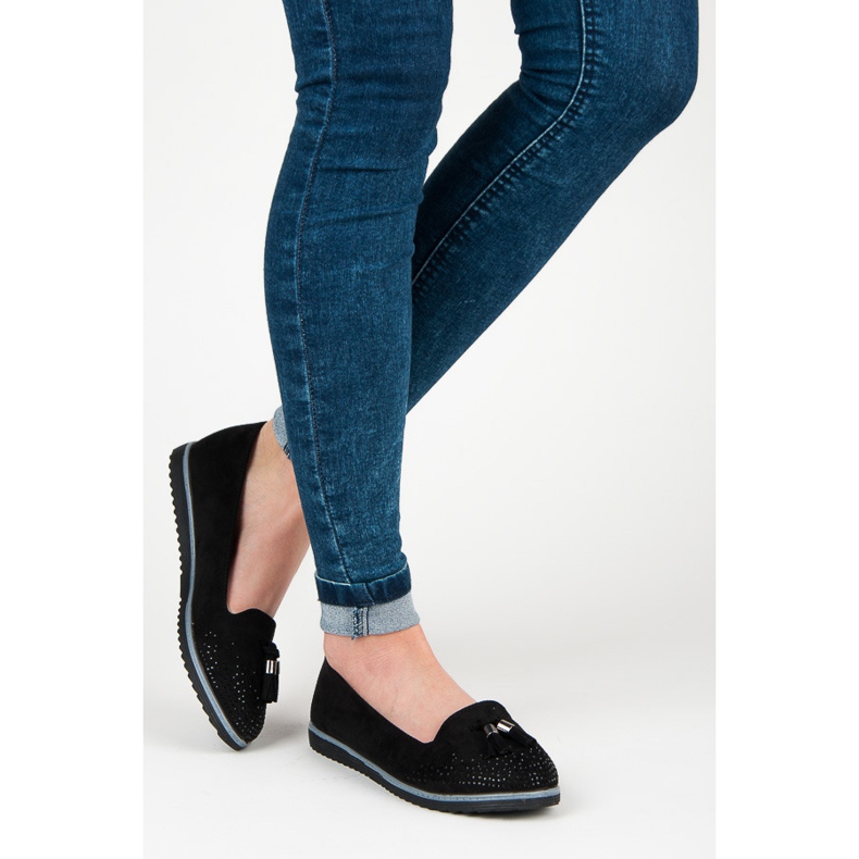 Muto Wildleder-Ballerinas mit Fransen schwarz 2