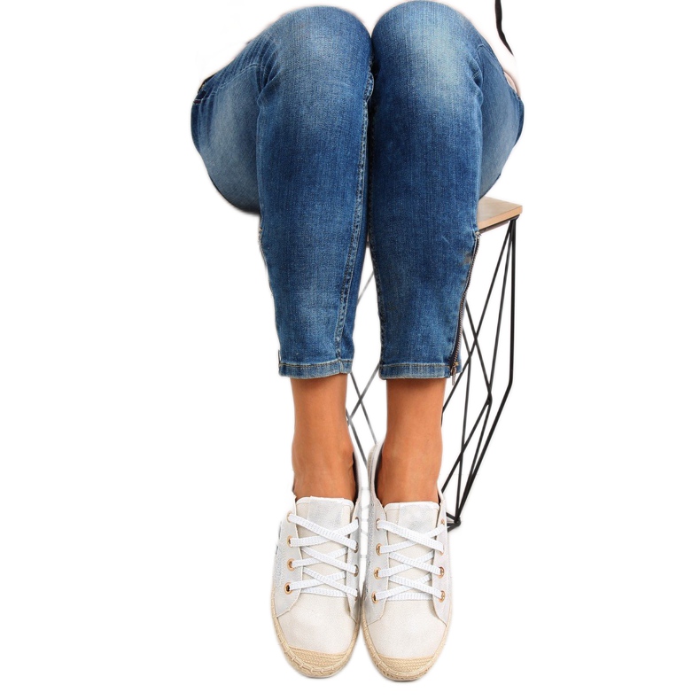 Weiße Espadrilles-Schnürsneaker B-140 Weiß 2