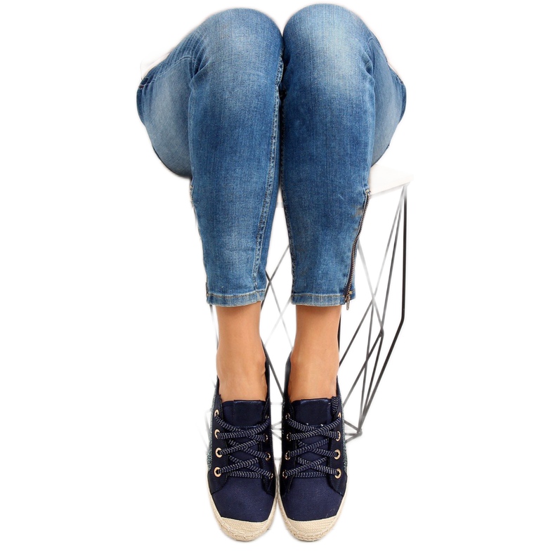 Marineblaue Espadrilles mit Schnürung B-140 DK.BLUE 2