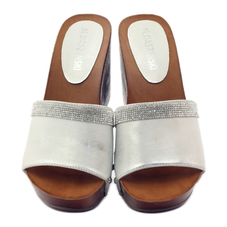 M.Daszyński Daszyński Keilpantoffeln mit Zirkonia grau 4