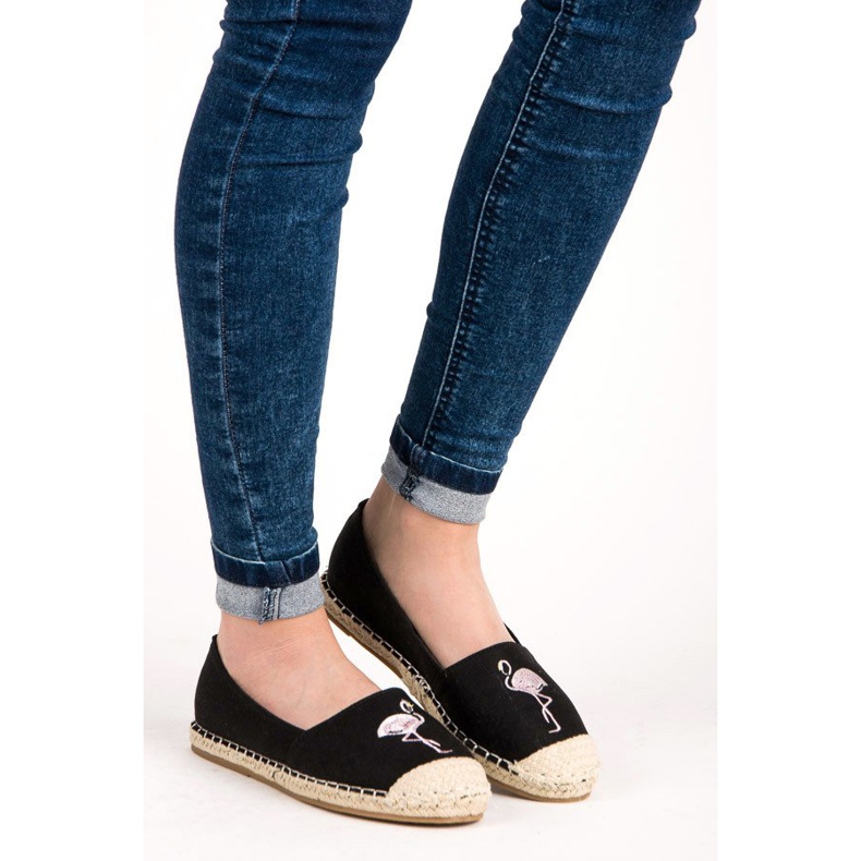 Bestelle Schwarze Espadrilles mit Flamingo 1