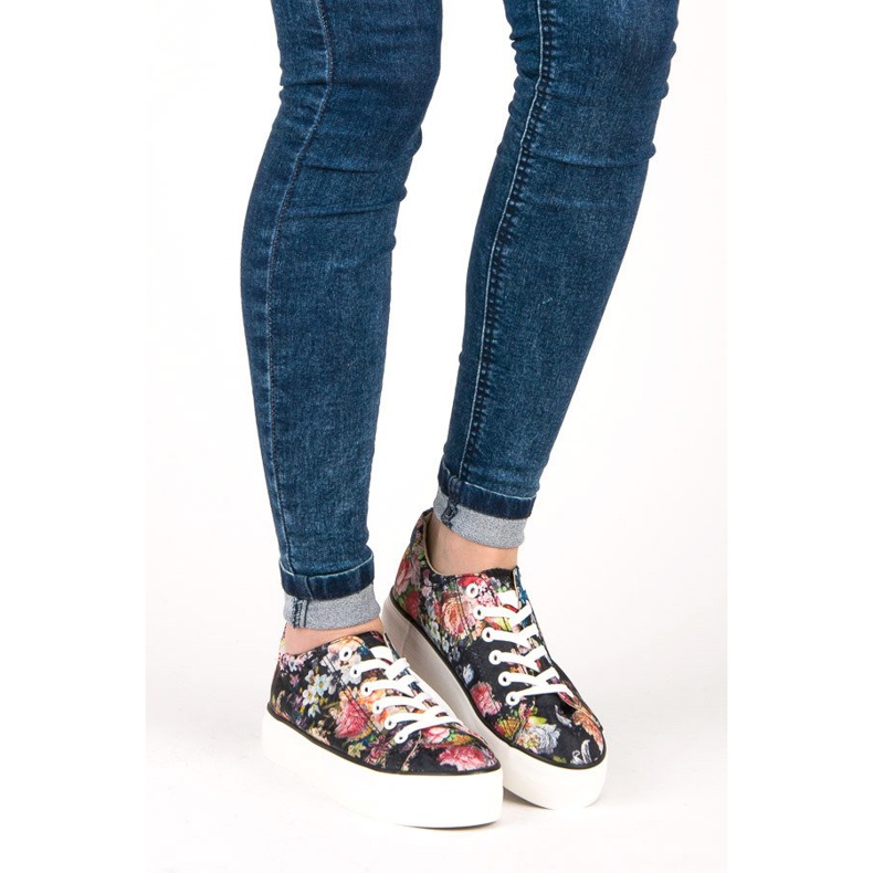 Yes Mile Gebundene Turnschuhe mit Blumen mehrfarbig 1