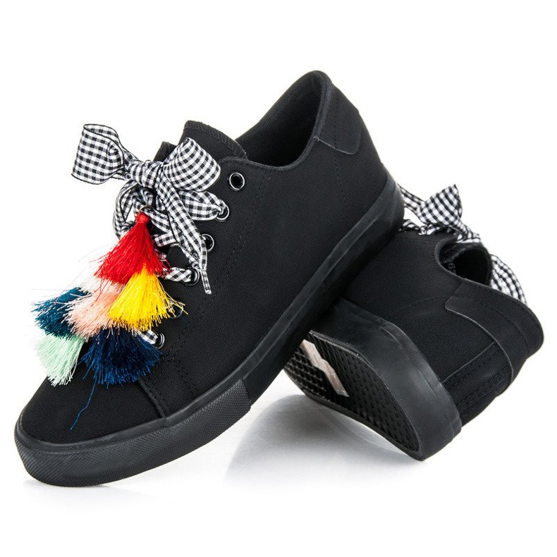 Ideal Shoes Schwarze Turnschuhe mit Fransen 2