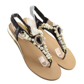 Sandalen mit schwarzen Perlen D580 schwarz 2