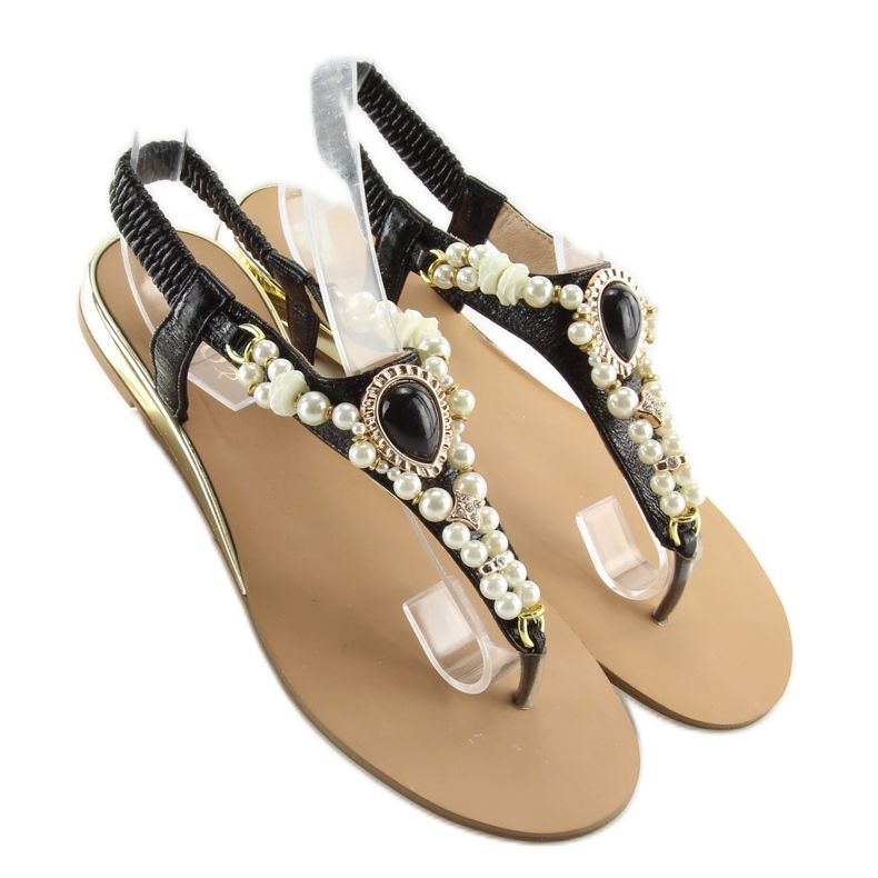 Sandalen mit schwarzen Perlen D580 schwarz 2