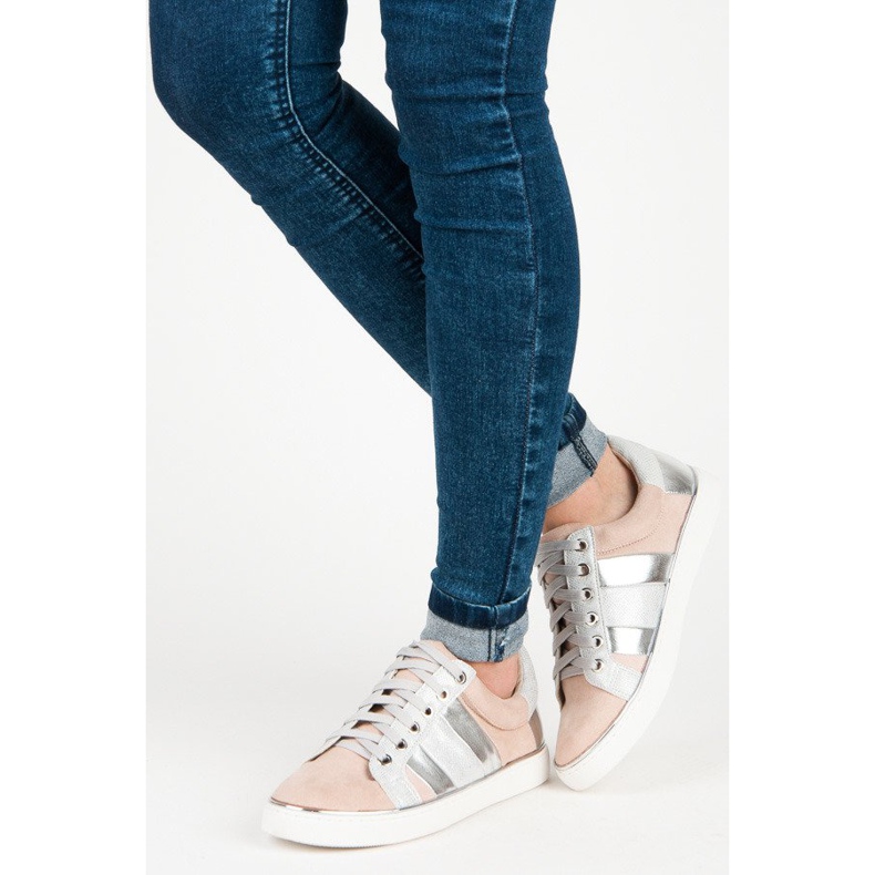 Kylie Gebundene Mode-Turnschuhe rosa grau 2