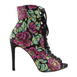 Orientalische Schnürboots SCHWARZ / FUSHIA gelb grün lila 2