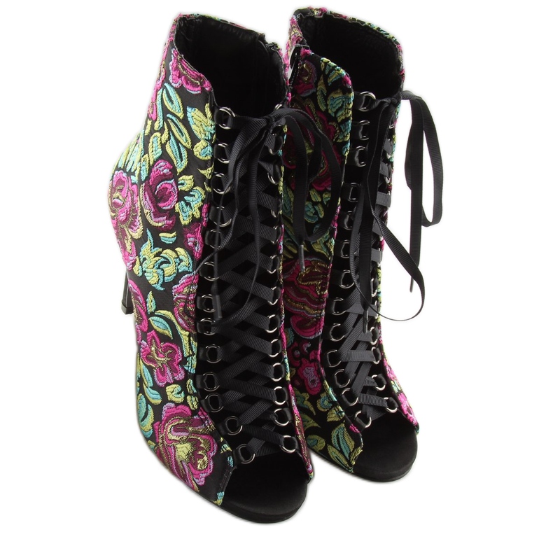 Orientalische Schnürboots SCHWARZ / FUSHIA gelb grün lila 1