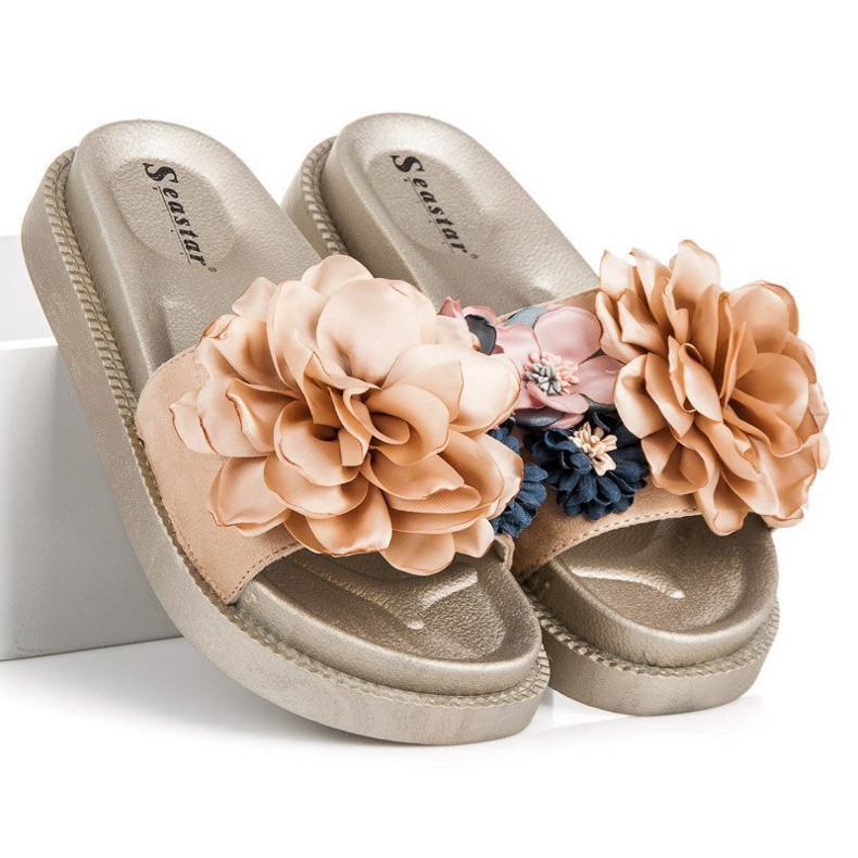 Seastar Blumen Damenhausschuhe gelb 1