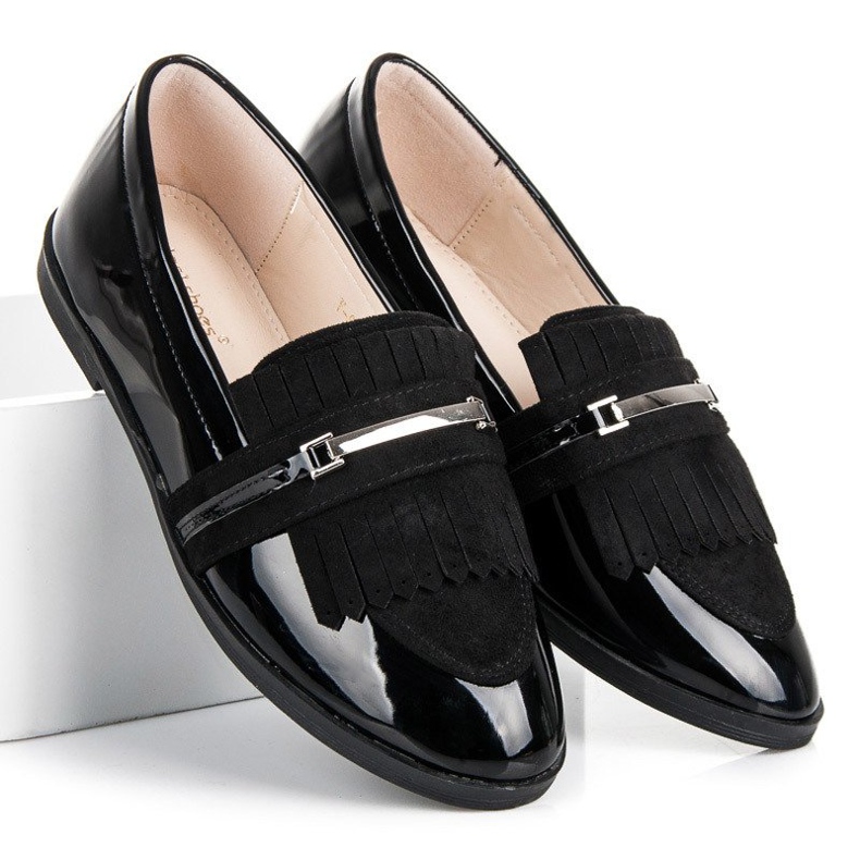 Ideal Shoes Schwarz lackierte Loafer 1