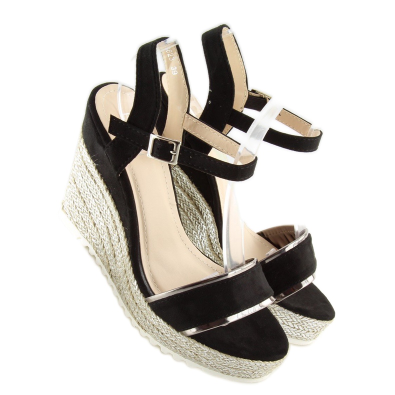 Schwarze Sandalen Espadrilles auf Wedges schwarz 6823 Schwarz 2