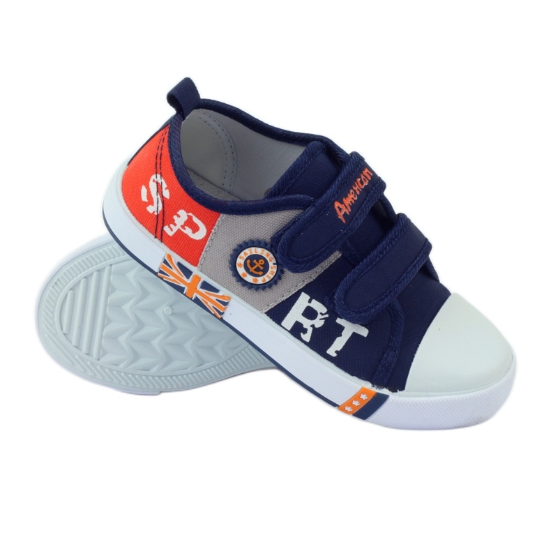 American Club Amerikanische Turnschuhe Sneakers Lederinnensohle navy blau grau orange 3