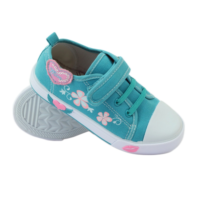 American Club Amerikanische Herzturnschuhe mit Lederinnensohle grün blau 3