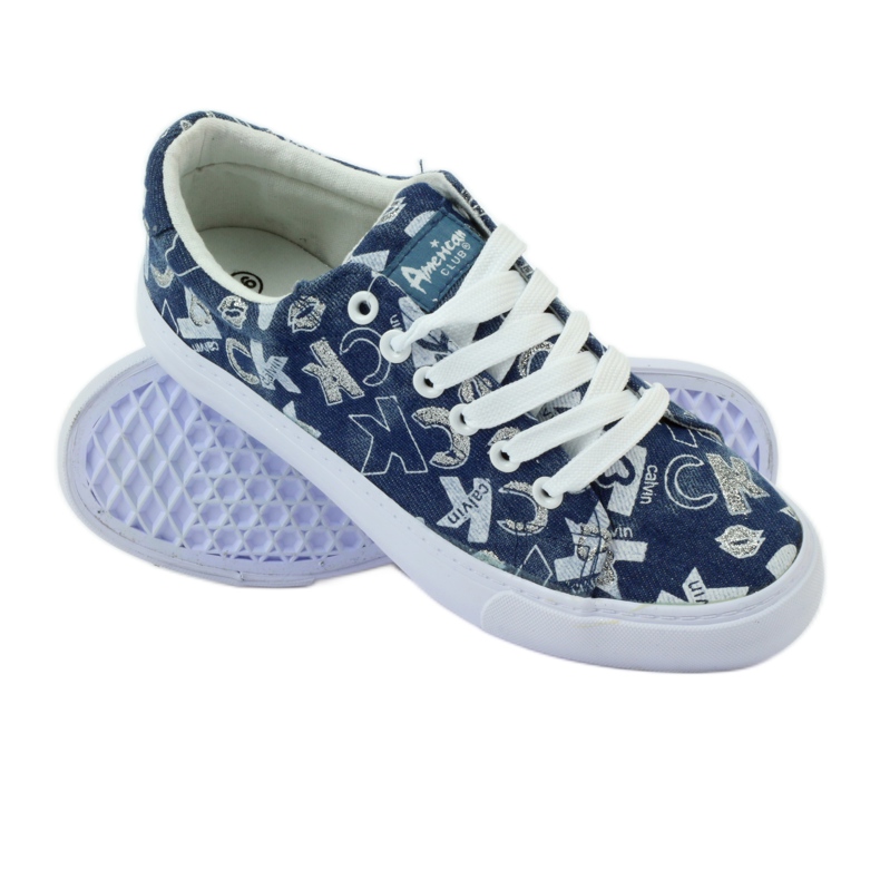 American Club Amerikanische Glitter-Denim-Sneakers navy blau 3
