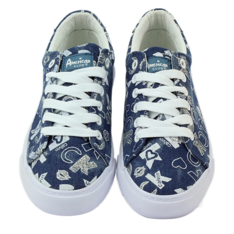 American Club Amerikanische Glitter-Denim-Sneakers navy blau 4