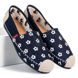 L. Day Marineblaue Espadrilles mit Blumen 1