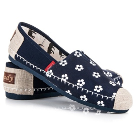 L. Day Marineblaue Espadrilles mit Blumen 2