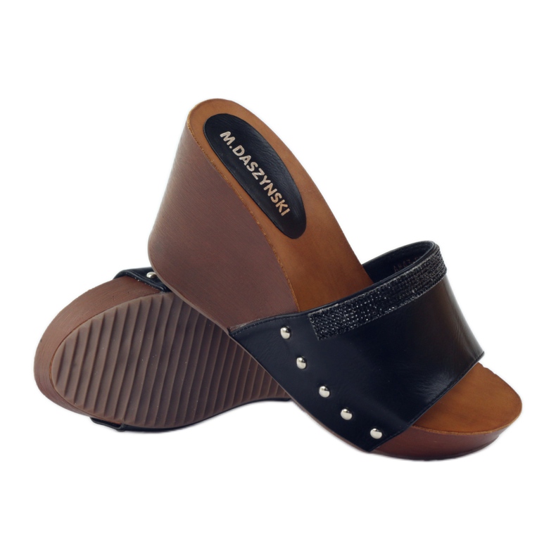 M.Daszyński Daszyński Keilpantoffeln mit Zirkonia schwarz 3