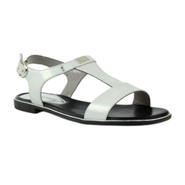 M.Daszyński Daszyński Sandalen mit flachem Absatz Silber grau 1