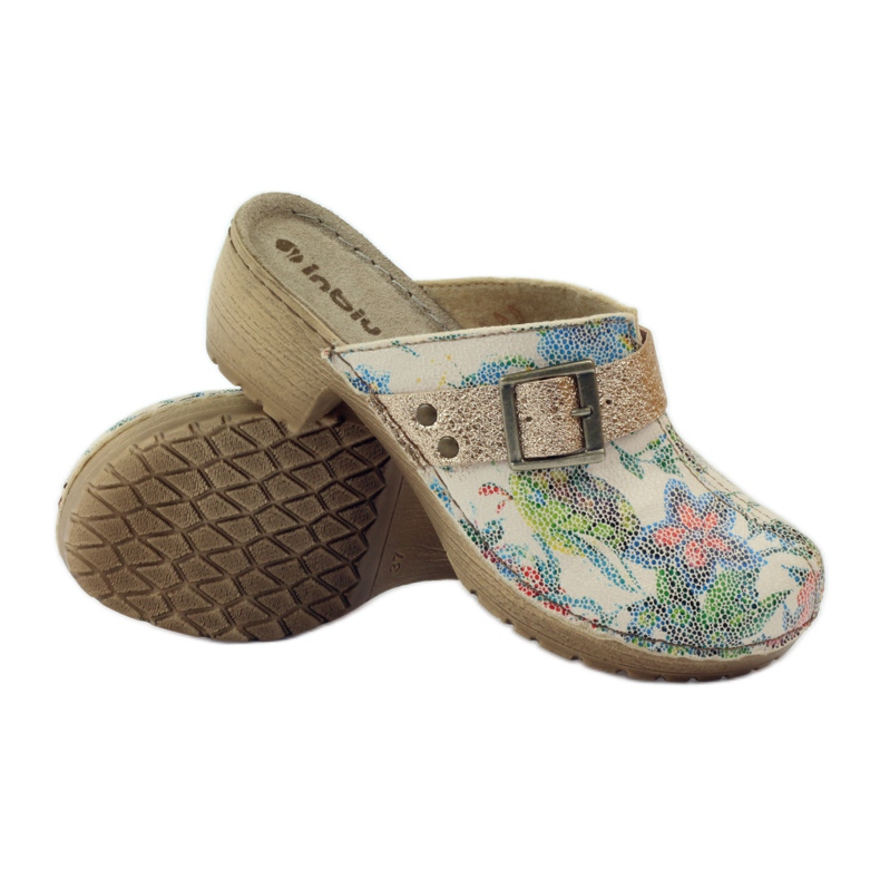 Clogs mit Blumen Inblu BL02 braun gelb mehrfarbig 3