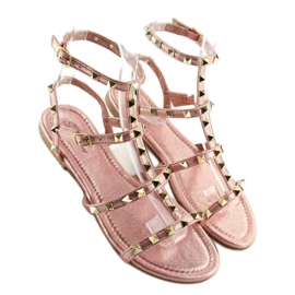 Damensandale mit pinkfarbenen H56 Champagne-Nieten rosa 2