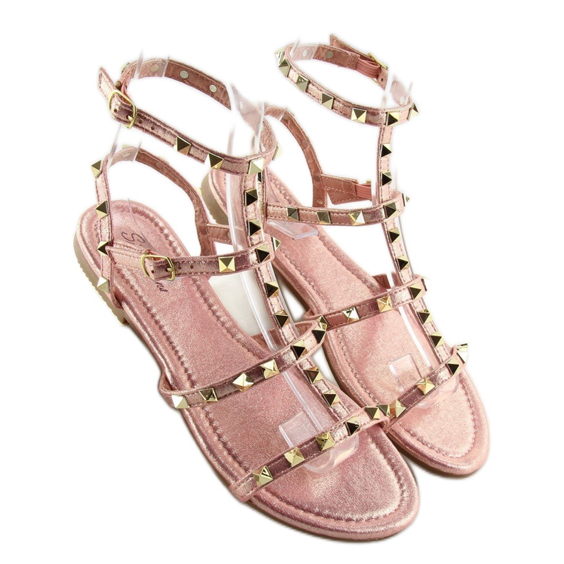 Damensandale mit pinkfarbenen H56 Champagne-Nieten rosa 2