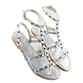 Damensandalen mit silbernen Nieten H56 Silver grau 2