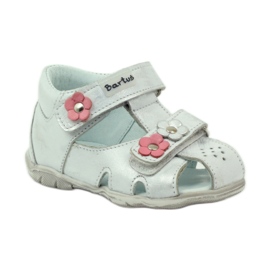 Bartuś -Sandalen für Klettverschluss mit silbernen Blumen 1