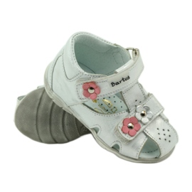 Bartuś -Sandalen für Klettverschluss mit silbernen Blumen 3
