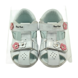 Bartuś -Sandalen für Klettverschluss mit silbernen Blumen 4